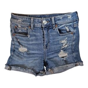 American Eagle Jean High Rise Shortie Distressed Cut Off Shorts Size 2
